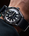 Black Leather Military Watch Strap - Two Stitch Straps