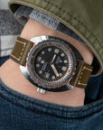 Box-Stitch Military Green Leather Watch Strap - Two Stitch Straps