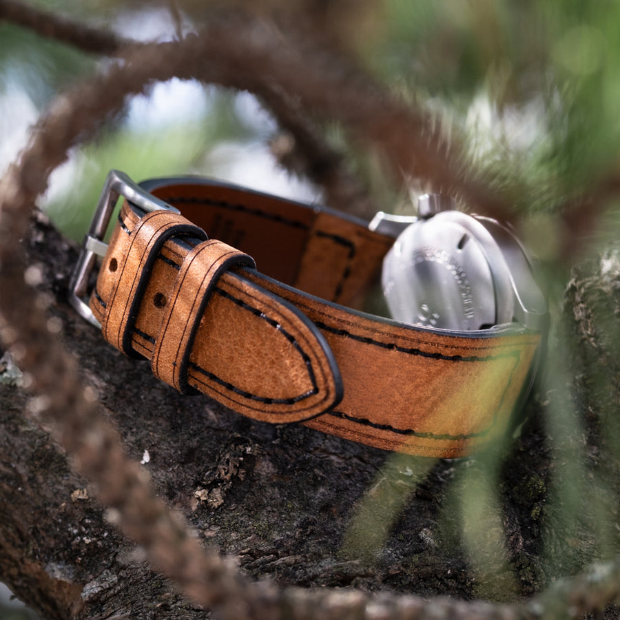 Box-Stitch Saddle Tan Leather Watch Strap