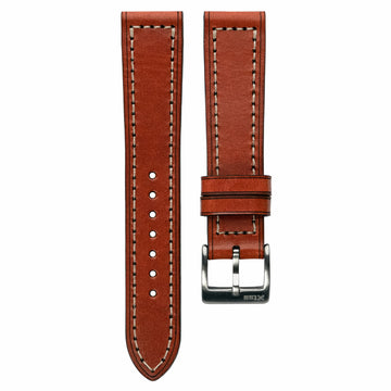 Box-Stitch Tiger Orange Leather Watch Strap