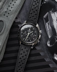 Corfam Style Racing Black Leather Watch Strap - Two Stitch Straps