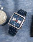 Corfam Style Racing Navy Blue Leather Watch Strap - Two Stitch Straps