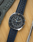 Corfam Style Racing Navy Blue Leather Watch Strap - Two Stitch Straps
