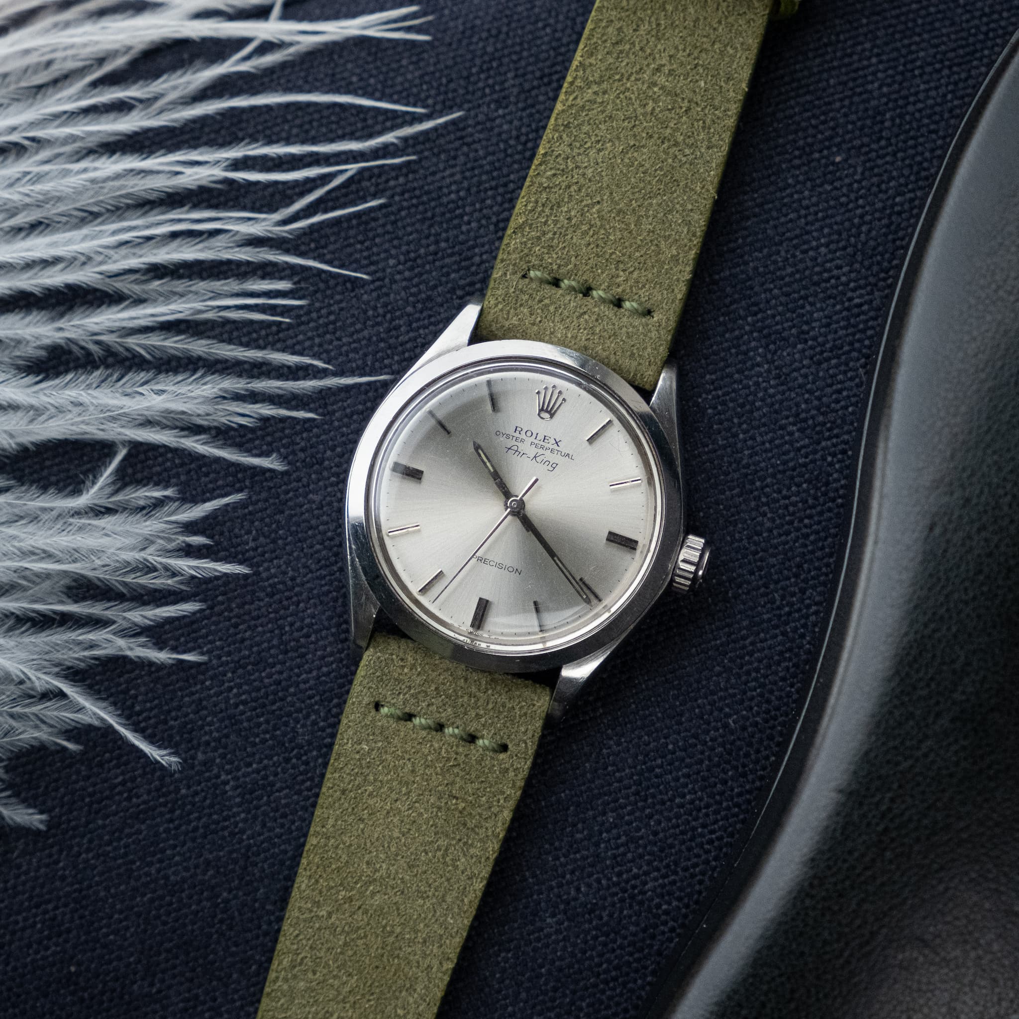 Cross-Stitch Olive Green Reversed Leather Watch Strap