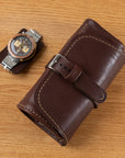 Four Watches Chestnut Leather Roll - Two Stitch Straps