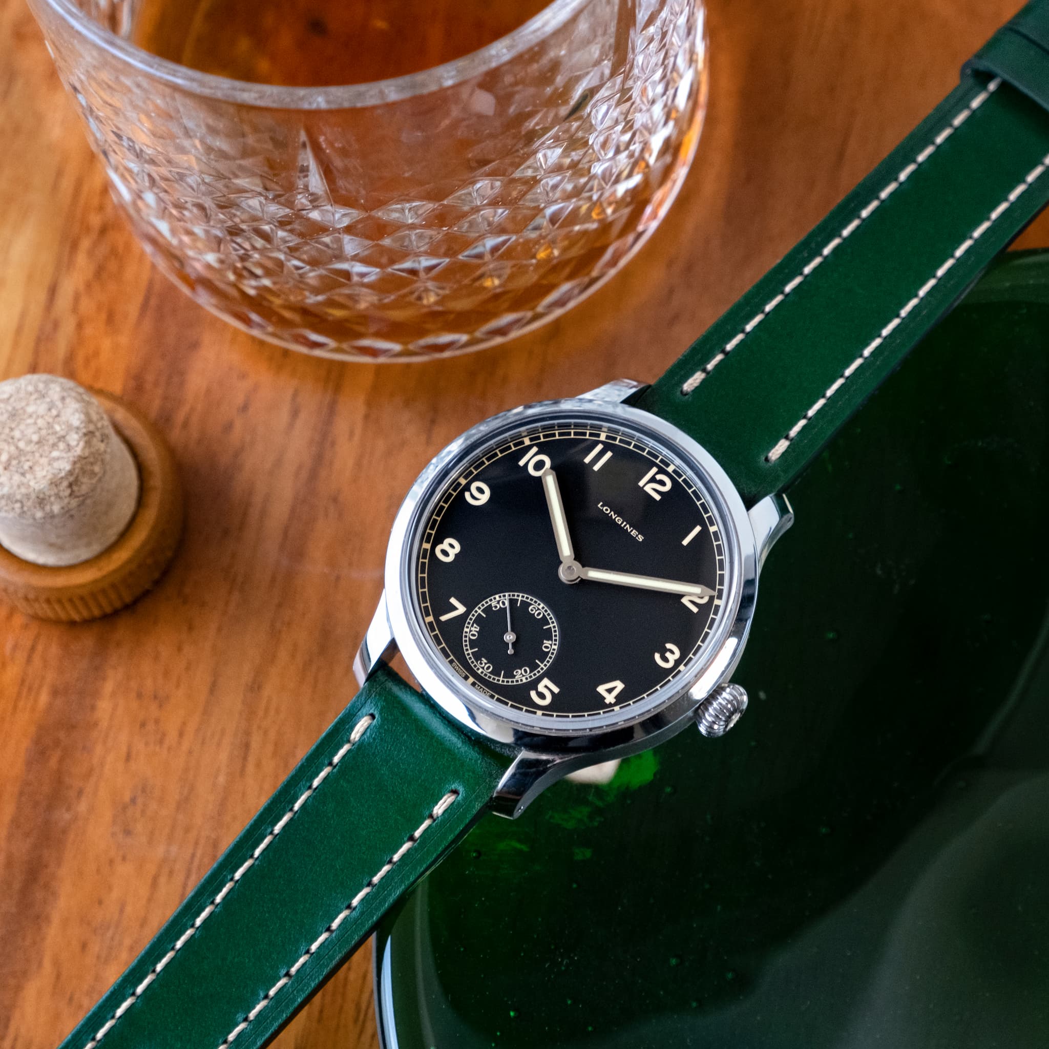 Full-Stitch Emerald Green Shell Cordovan Leather Watch Strap