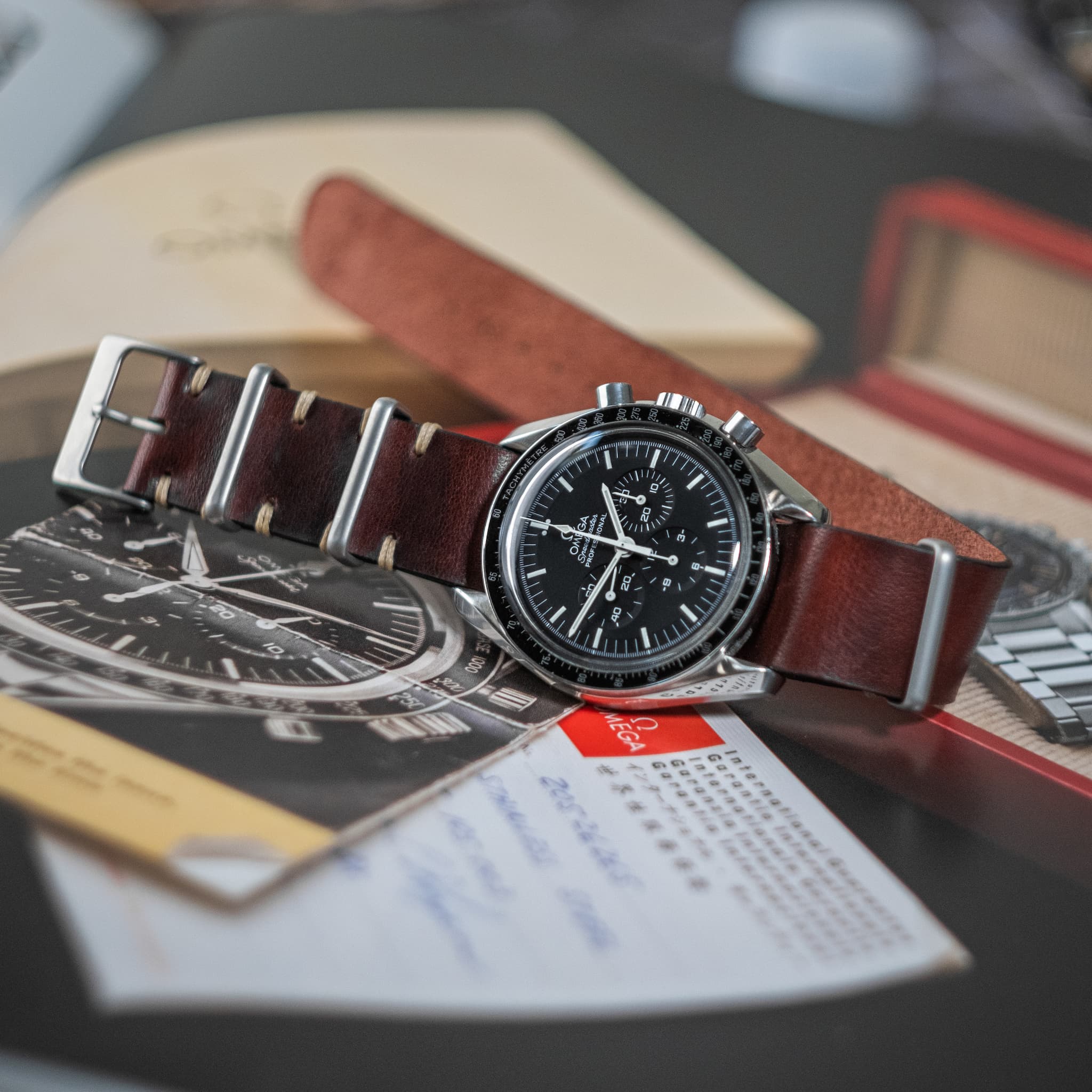 Nato Strap Omega Speedmaster Moonwatch Leather Strap Mahogany Red