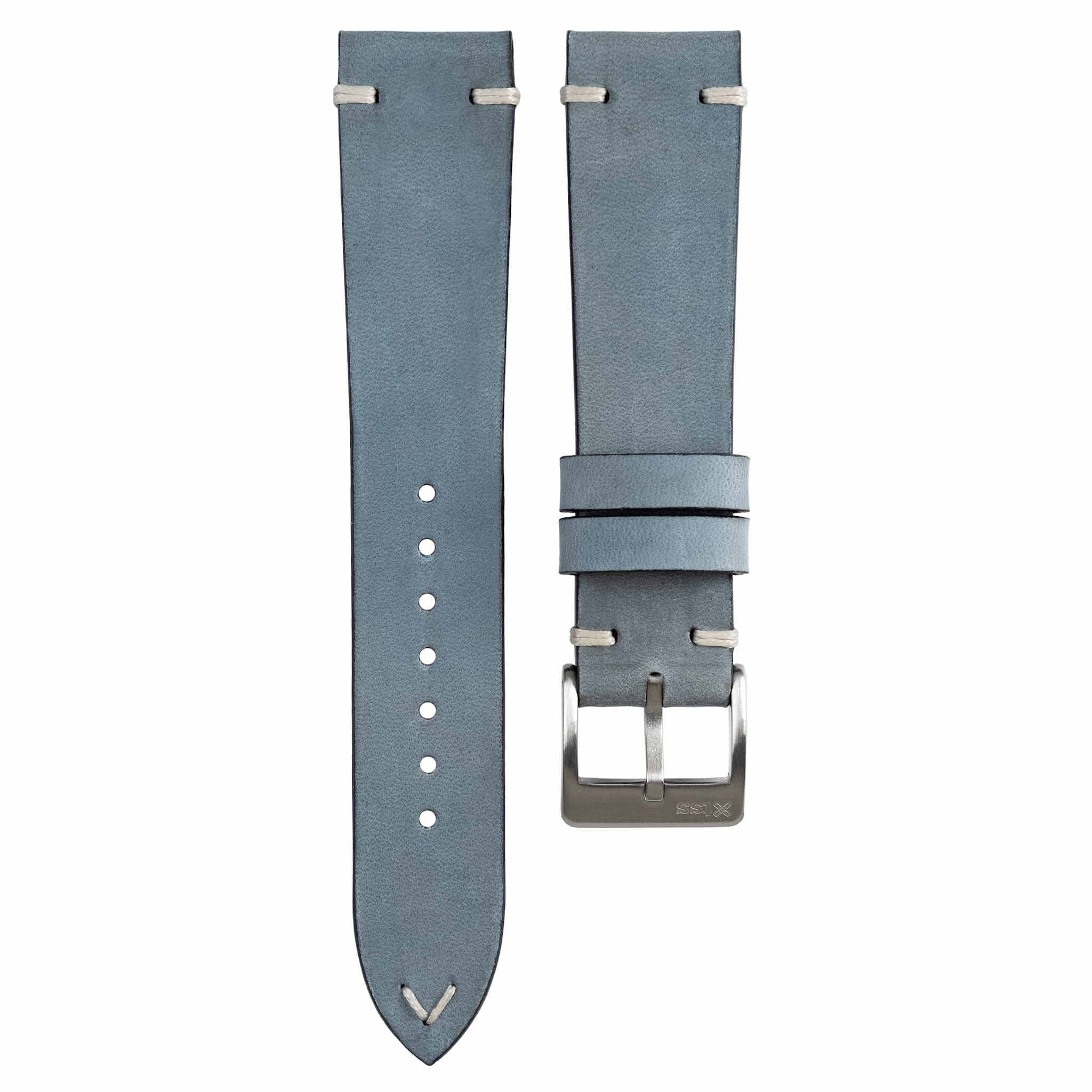 Two-Stitch Seafoam Blue Leather Watch Strap