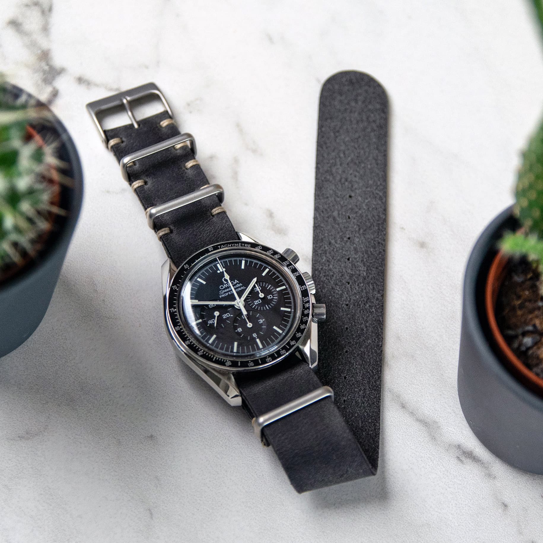 Vintage Grey Leather Military Watch Strap