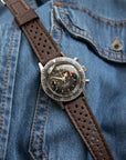 Corfam Style Racing Chocolate Brown Leather Watch Strap - Two Stitch Straps