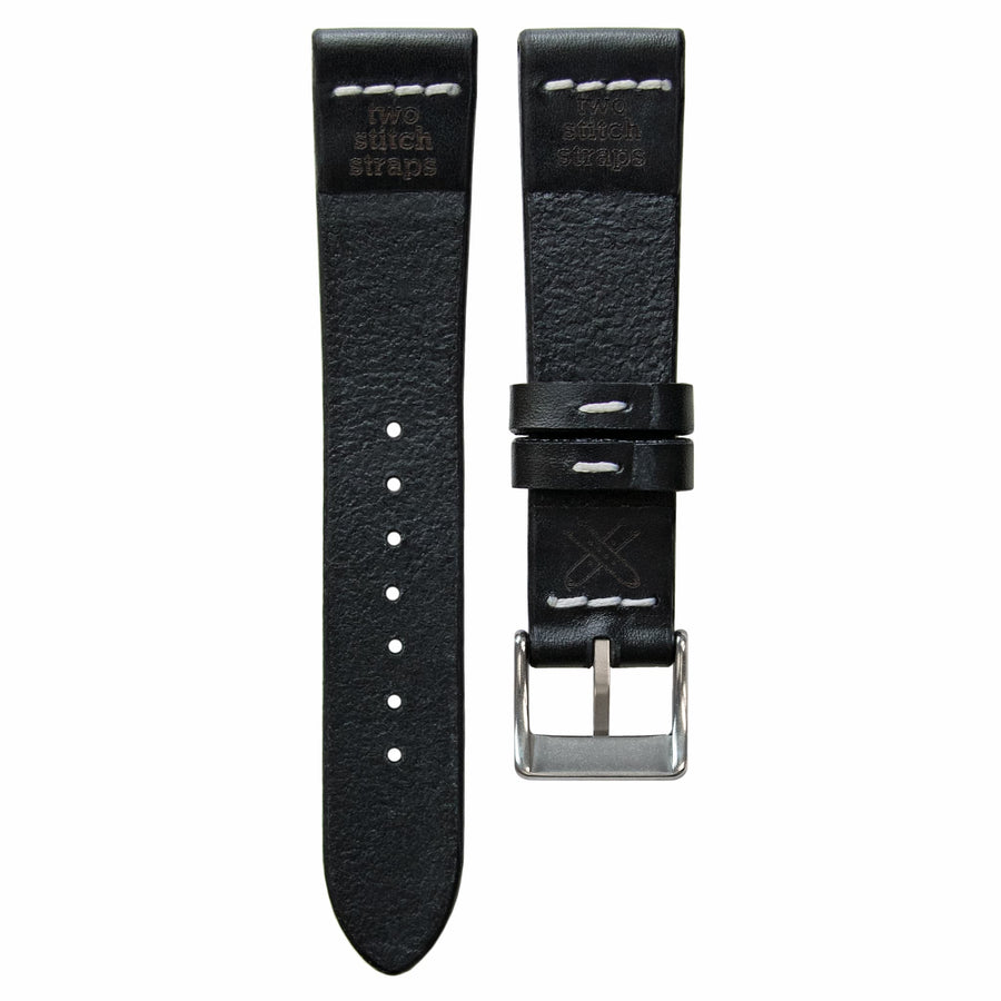 Cross-Stitch Black Leather Watch Strap - Two Stitch Straps