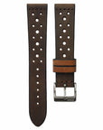Cross-Stitch Racing Coffee Leather Watch Strap - Two Stitch Straps