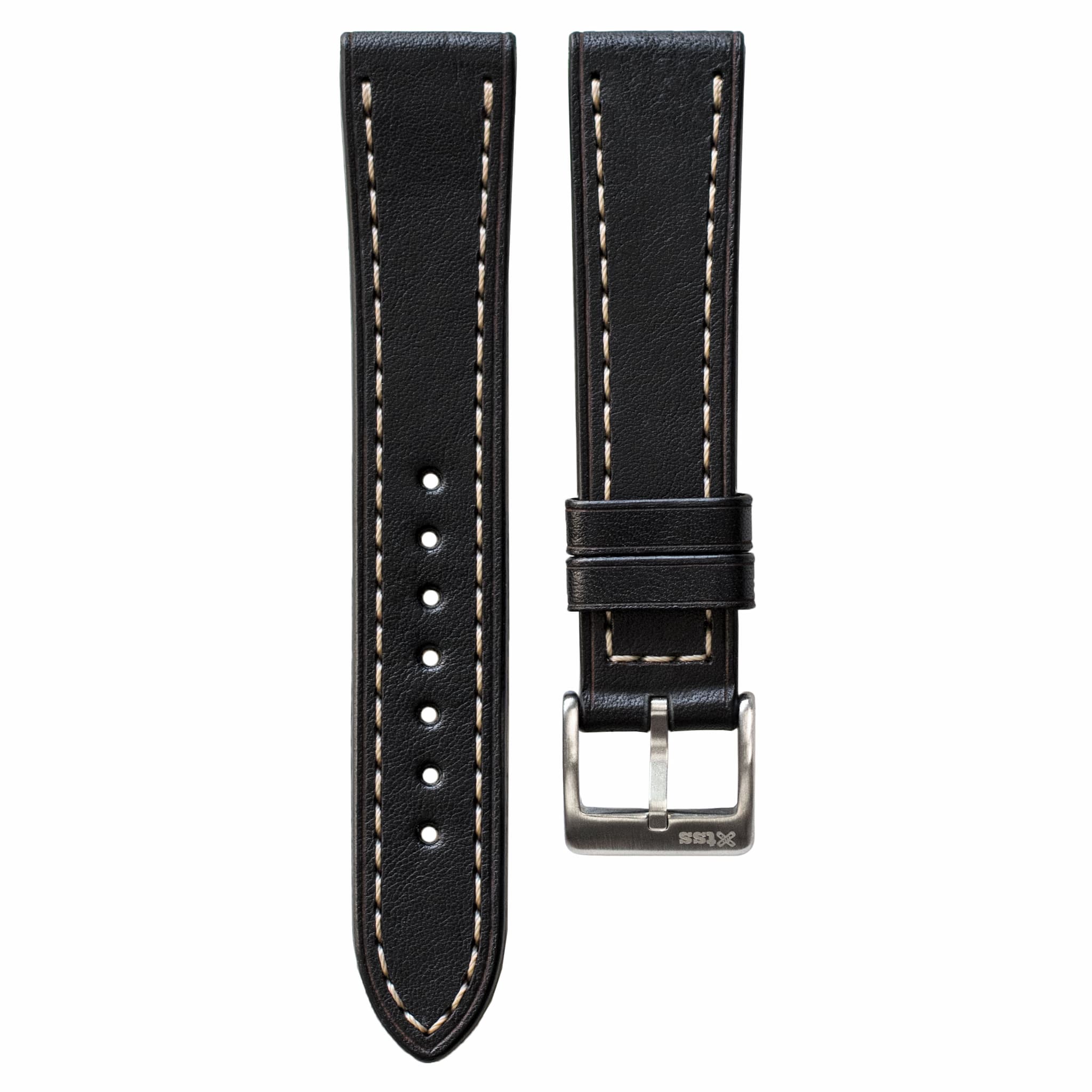 Full-Stitch Black Leather Watch Strap