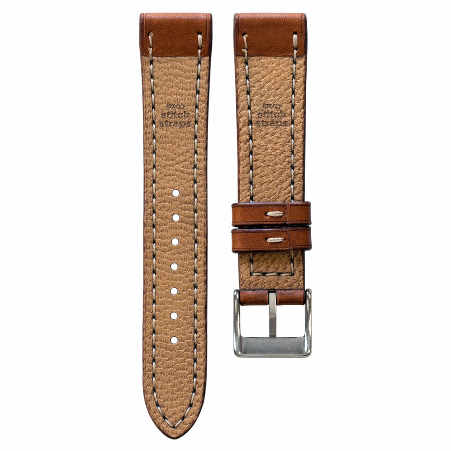 Full-Stitch Dark Tan Leather Watch Strap - Two Stitch Straps