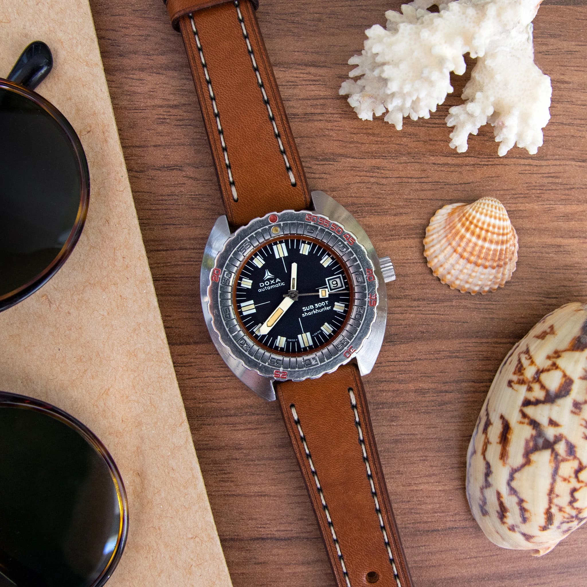 Full-Stitch Dark Tan Leather Watch Strap