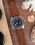 Full-Stitch Dark Tan Leather Watch Strap - Two Stitch Straps