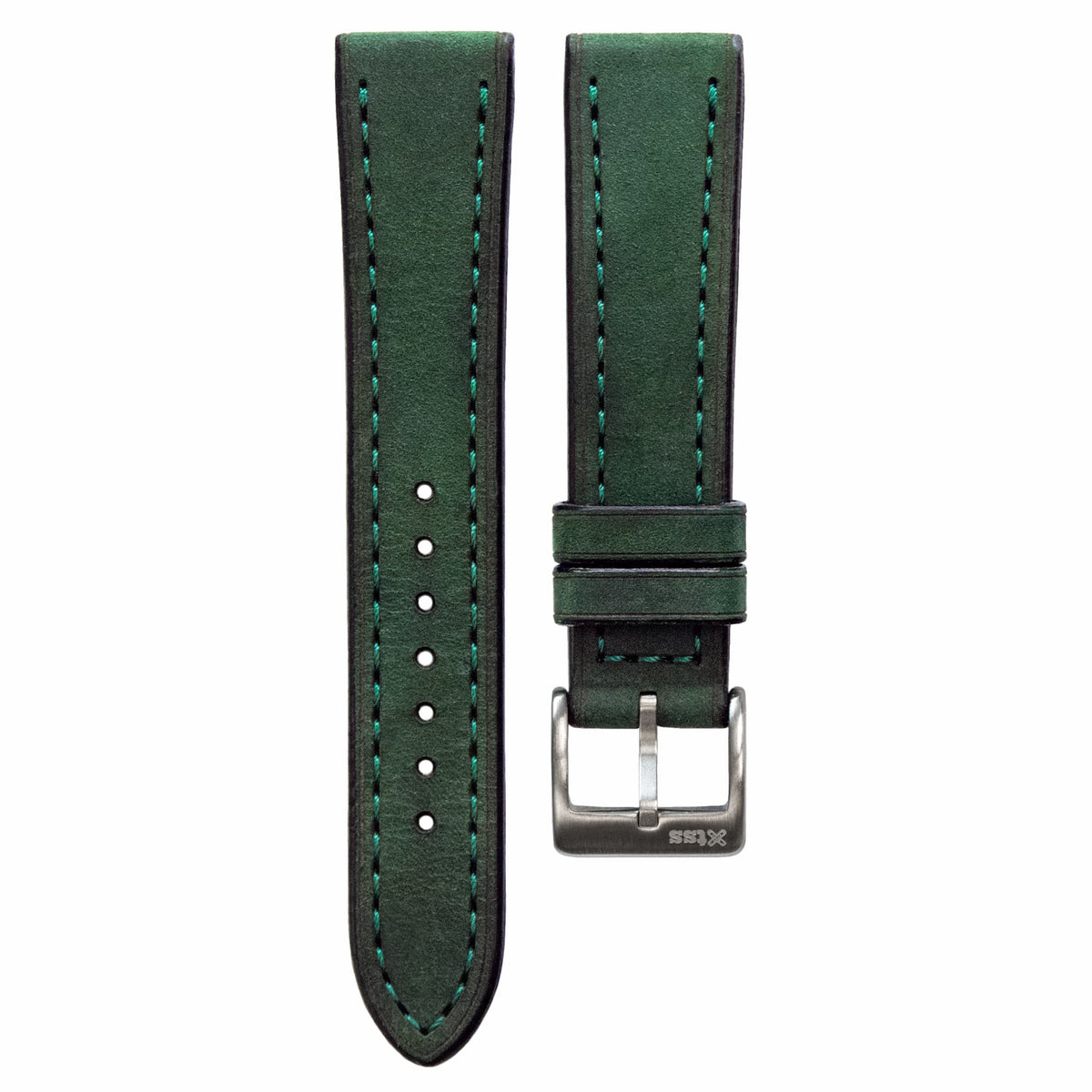 Black leather watch strap with light green stitch - Shop Teckel