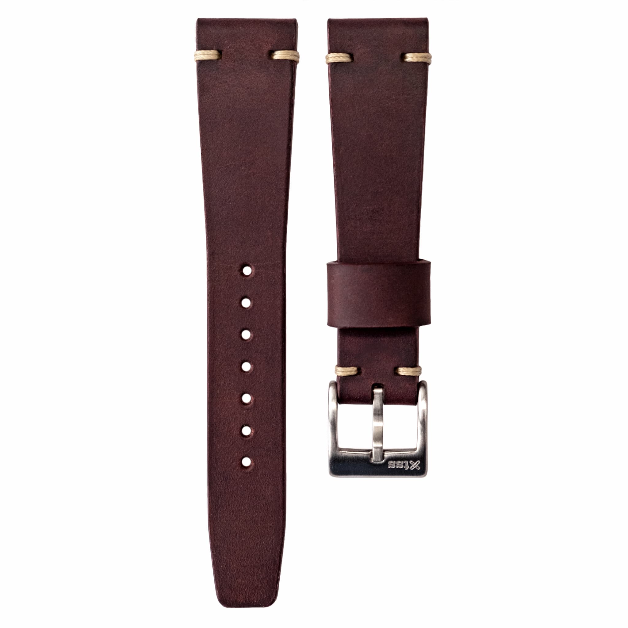 Two-Stitch Burgundy Leather Watch Strap - Main Image