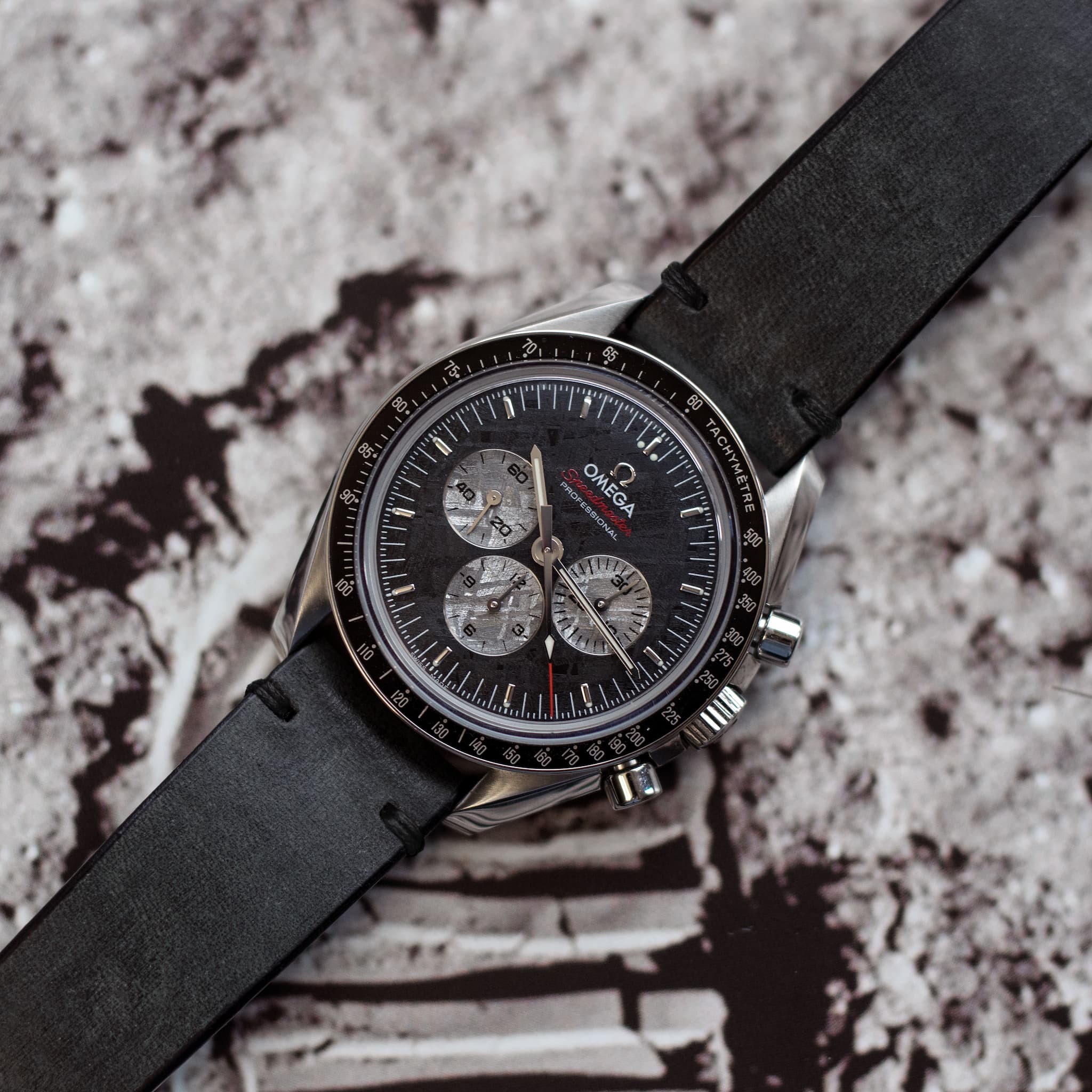 Two-Stitch Coal Leather Watch Strap