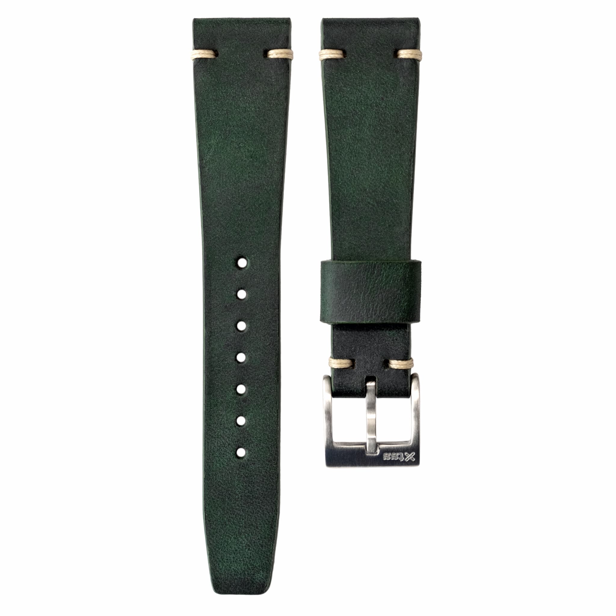 Two-Stitch Forest Green Leather Watch Strap