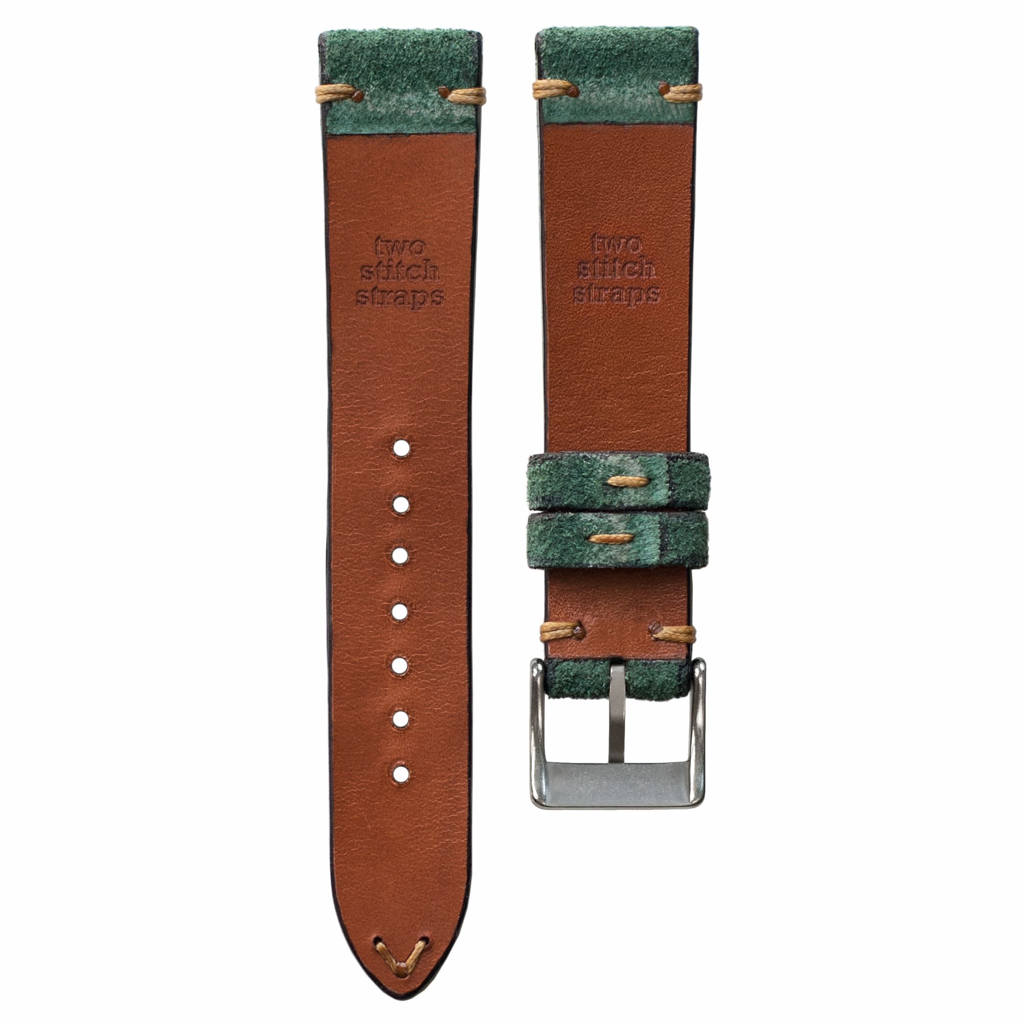 Two Stitch Green Reversed Leather Watch Strap