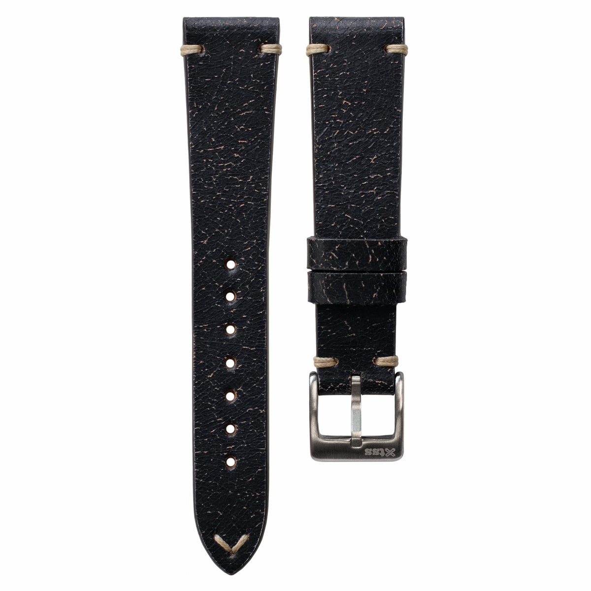 Rich Black Creme Stitch Leather Watch Strap