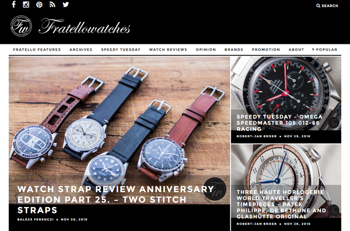 Two Stitch Straps featured on Fratello watches - Two Stitch Straps