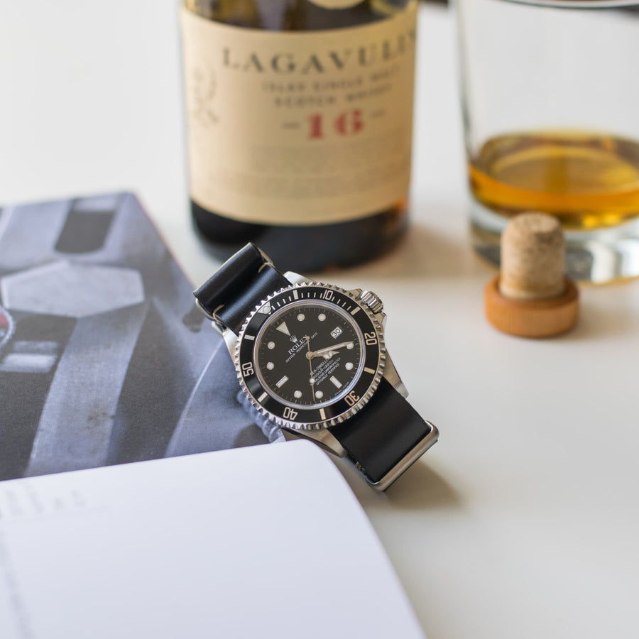Black Leather Military Watch Strap