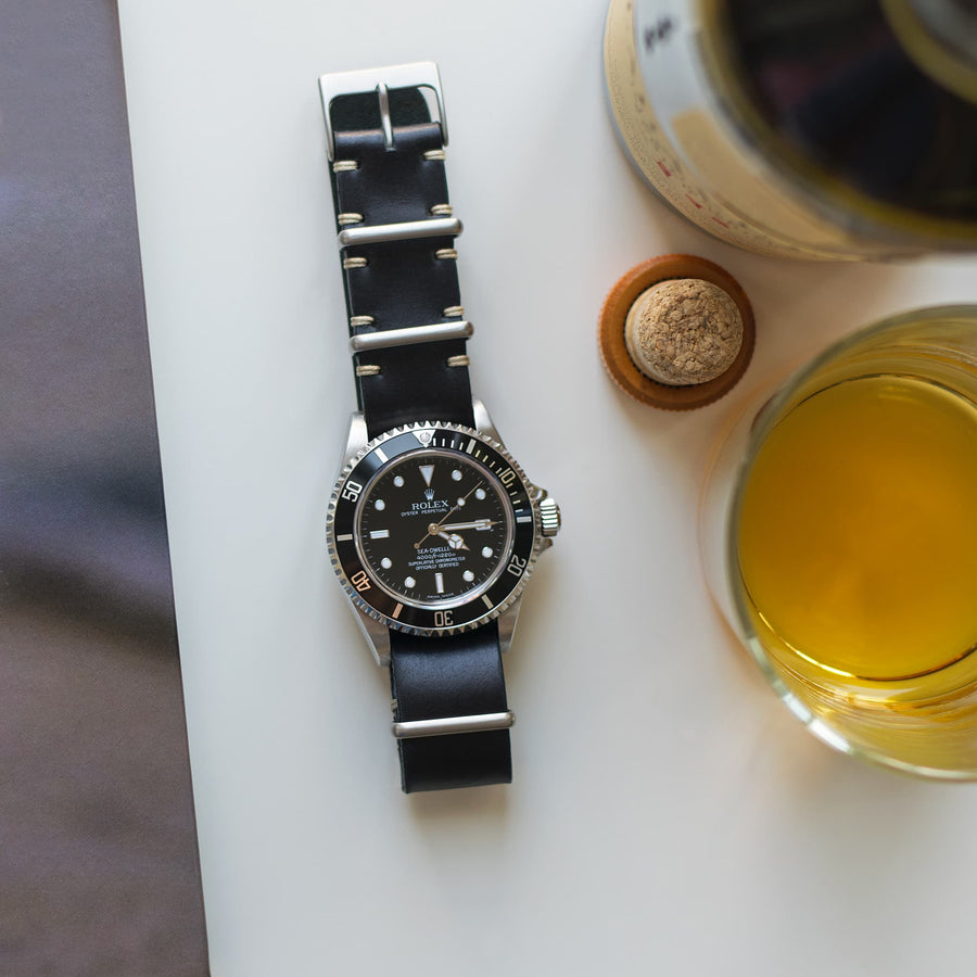 Black Leather Military Watch Strap