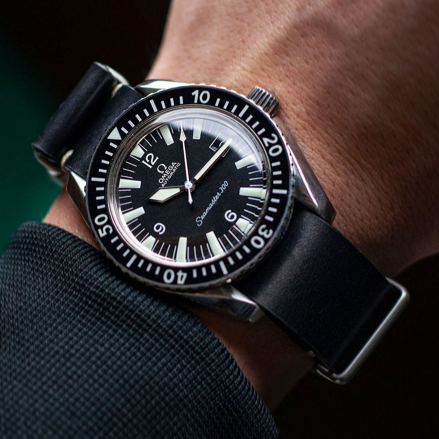 Black Leather Military Watch Strap