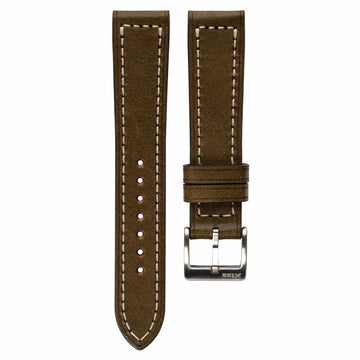 Box-Stitch Military Green Leather Watch Strap