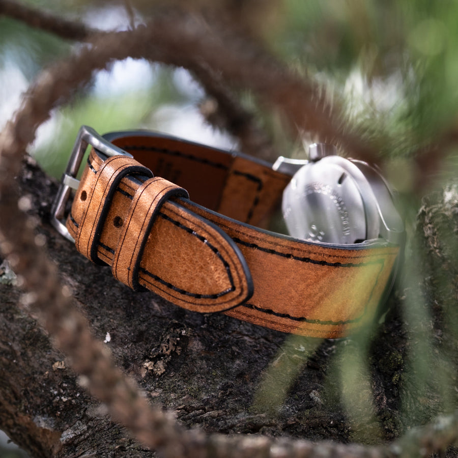 Box-Stitch Saddle Tan Leather Watch Strap - Two Stitch Straps
