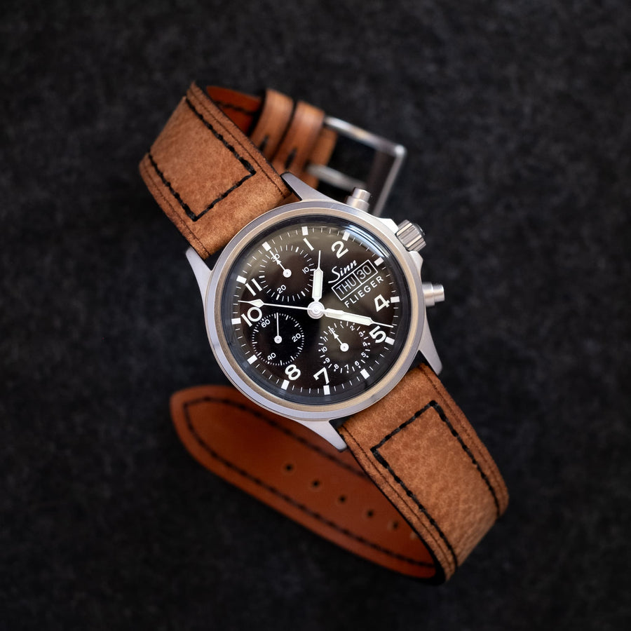 Box-Stitch Saddle Tan Leather Watch Strap