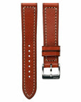 Box-Stitch Tiger Orange Leather Watch Strap