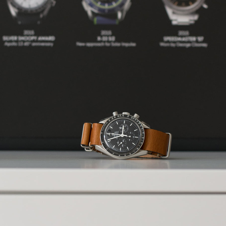 Caramel Leather Military Watch Strap