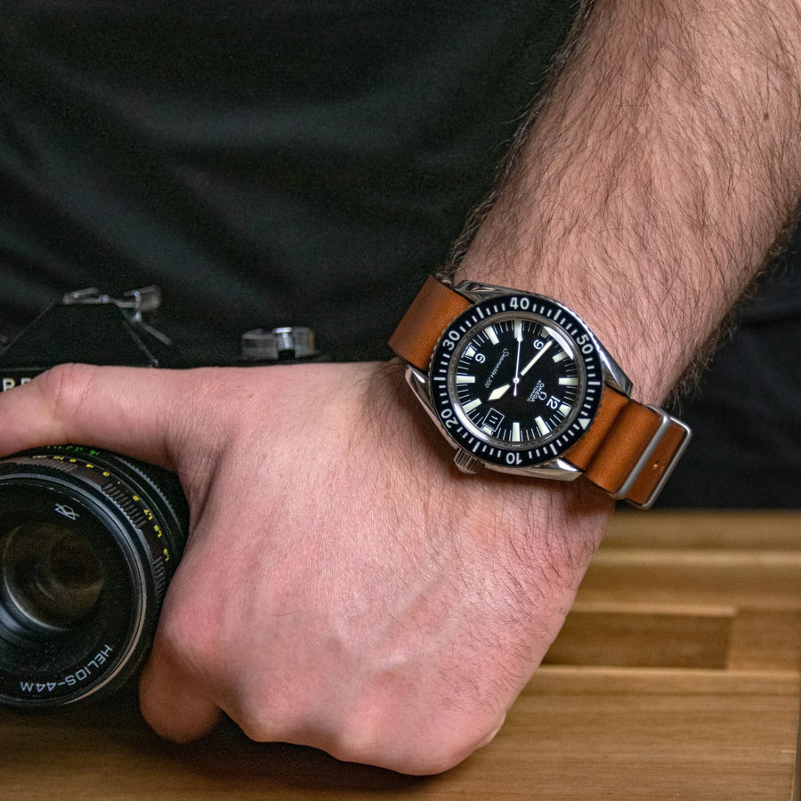 Caramel Leather Military Watch Strap