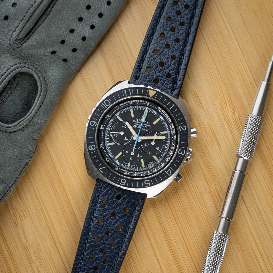 Corfam Style Racing Navy Blue Leather Watch Strap