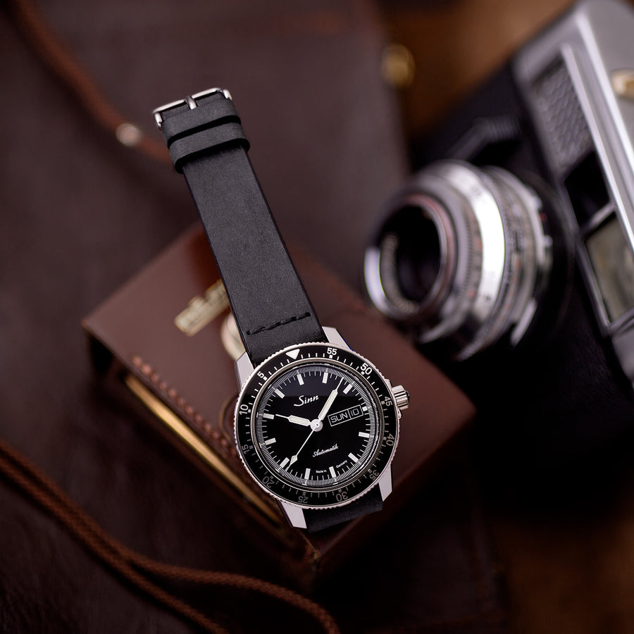 Cross-Stitch Coal Leather Watch Strap - Two Stitch Straps