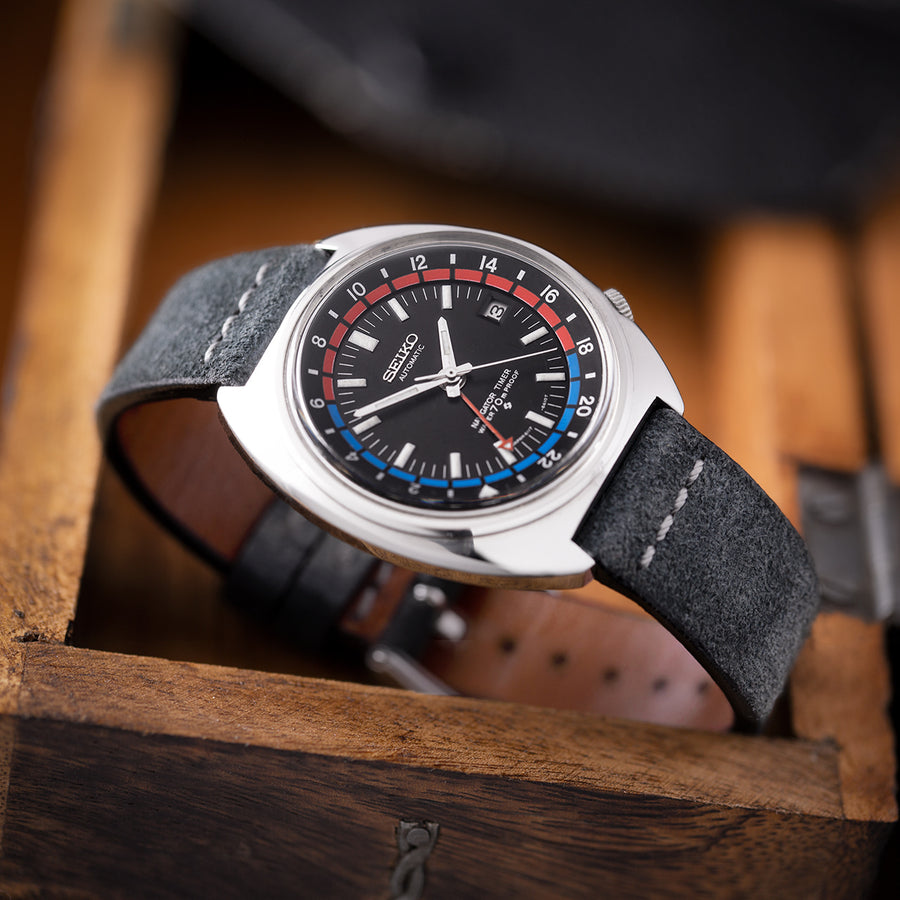 Cross-Stitch Grey Reversed Leather Watch Strap - Two Stitch Straps