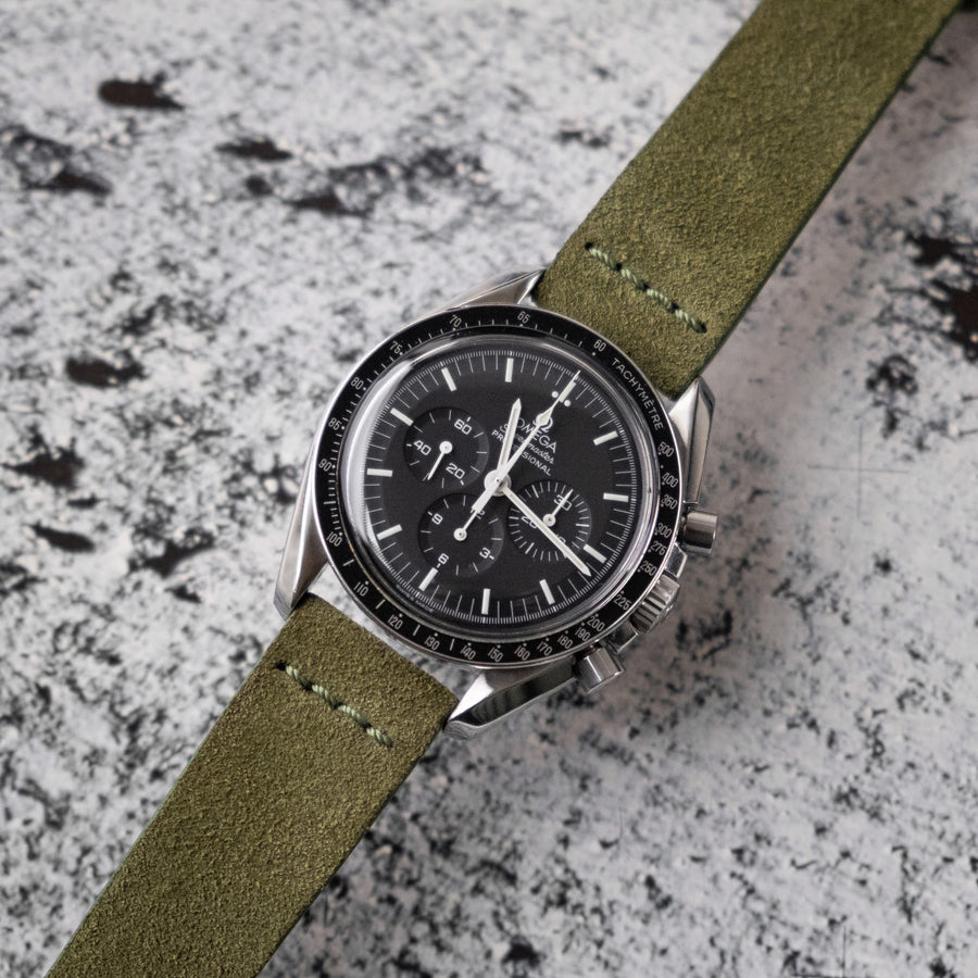 Cross-Stitch Olive Green Reversed Leather Watch Strap - Two Stitch Straps