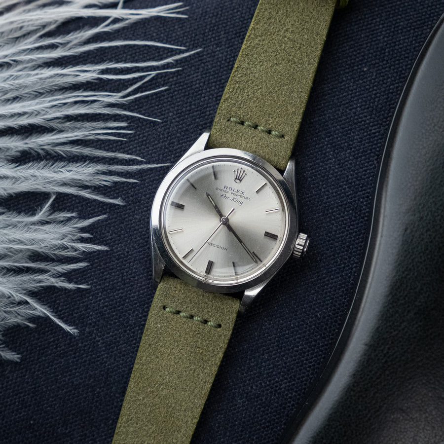 Cross-Stitch Olive Green Reversed Leather Watch Strap