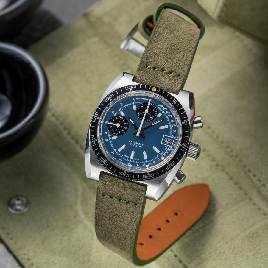 Cross-Stitch Olive Green Reversed Leather Watch Strap - Two Stitch Straps