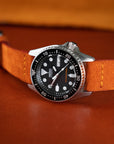Cross-Stitch Orange Reversed Leather Watch Strap - Two Stitch Straps