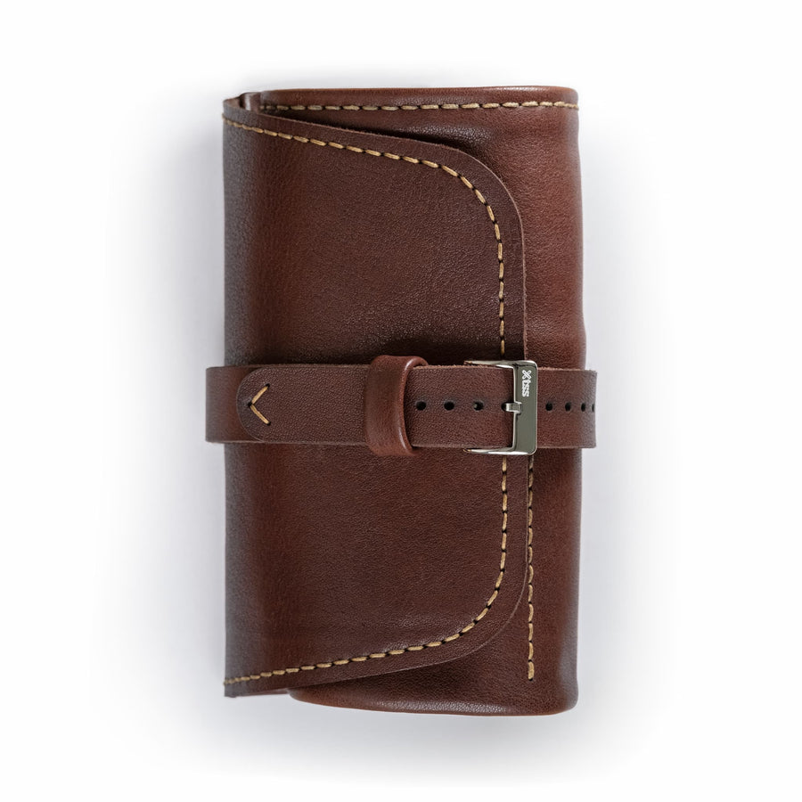 Four Watches Chestnut Leather Roll - Two Stitch Straps