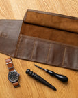 Four Watches Chestnut Leather Roll - Two Stitch Straps
