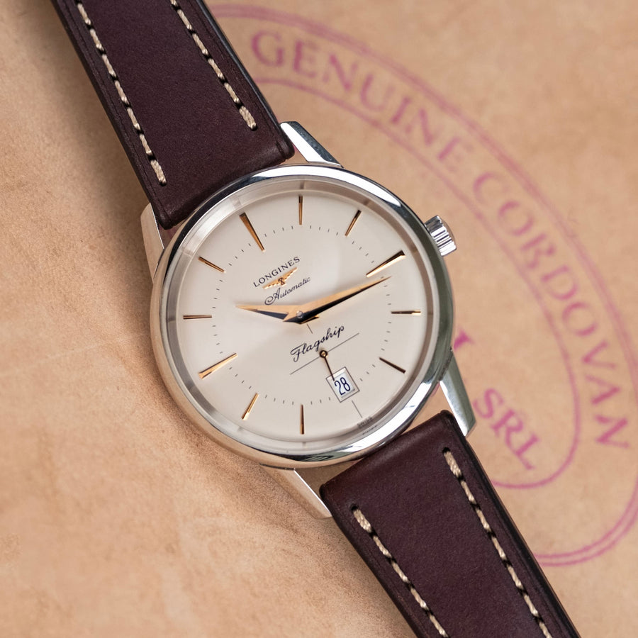 Full-Stitch Burgundy Shell Cordovan Leather Watch Strap