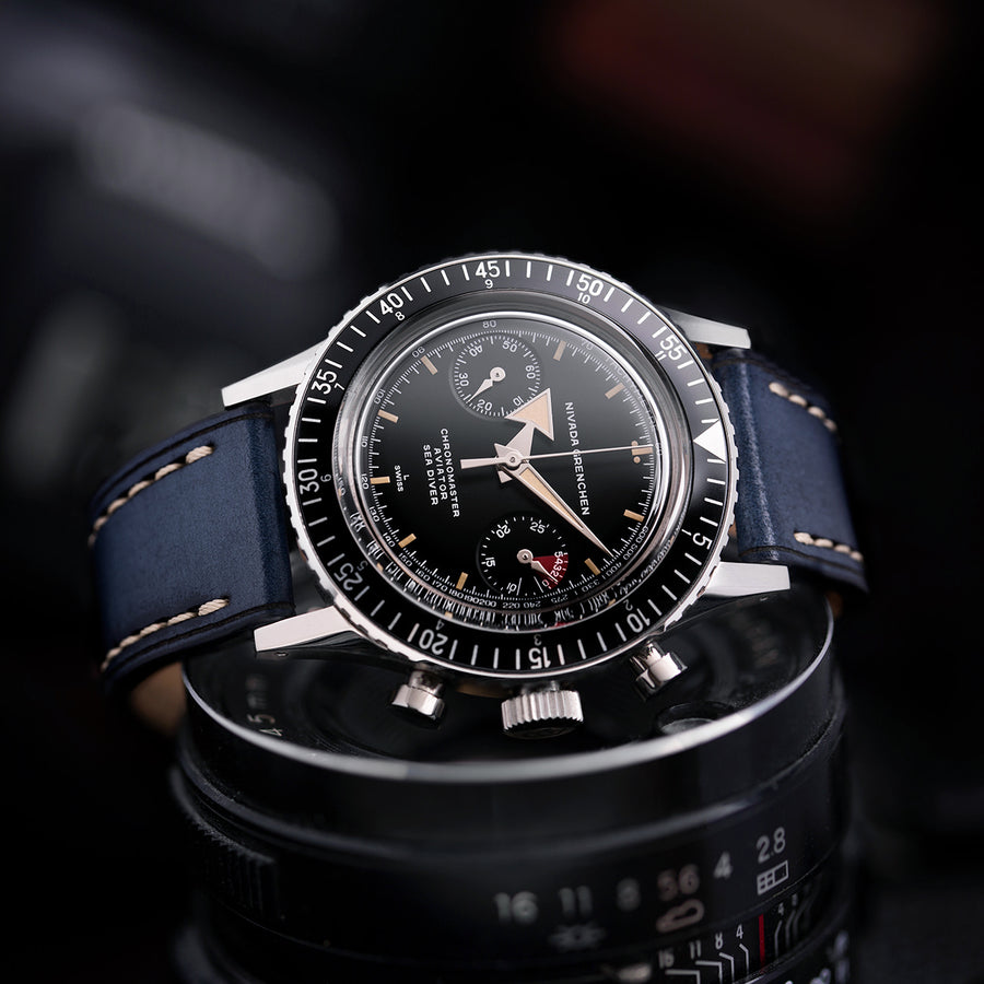 Full-Stitch Denim Blue Leather Watch Strap - Two Stitch Straps