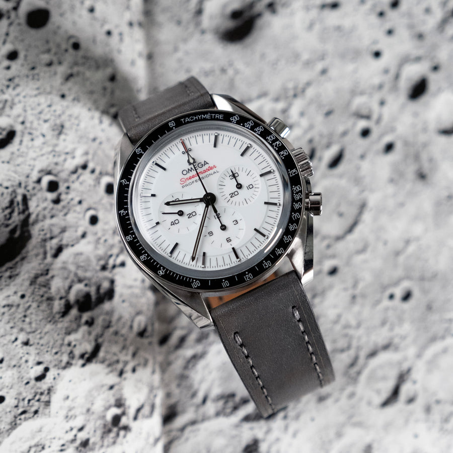 Full-Stitch Elephant Grey Leather Watch Strap
