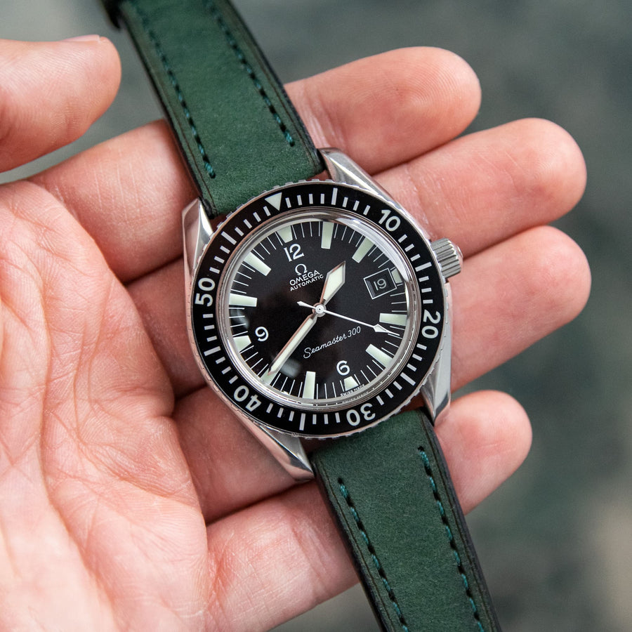 Full-Stitch Forest Green Leather Watch Strap