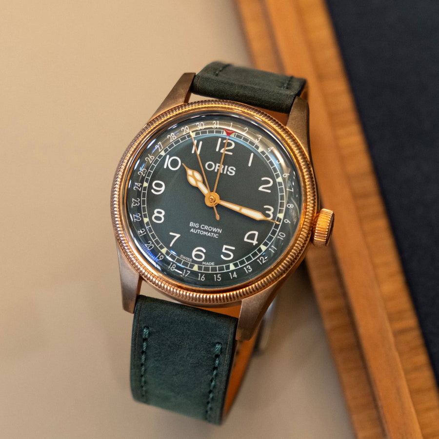Full-Stitch Forest Green Leather Watch Strap